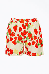 STRAWBERRY-PRINT LINEN-BLEND SHORTS