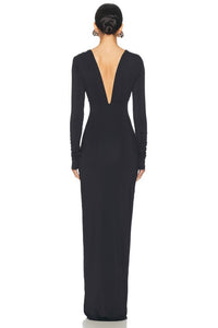 Helsa - Jersey Deep V Neck Maxi Long Sleeve Dress - black - clothing - dresses