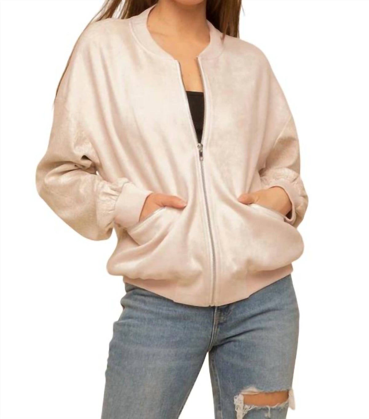 Hem & Thread - ANIMAL PRINT SLEEVE BOMBER JACKET