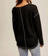 Hem & Thread - Breezy Day Waffle Top - black - clothing - shirts