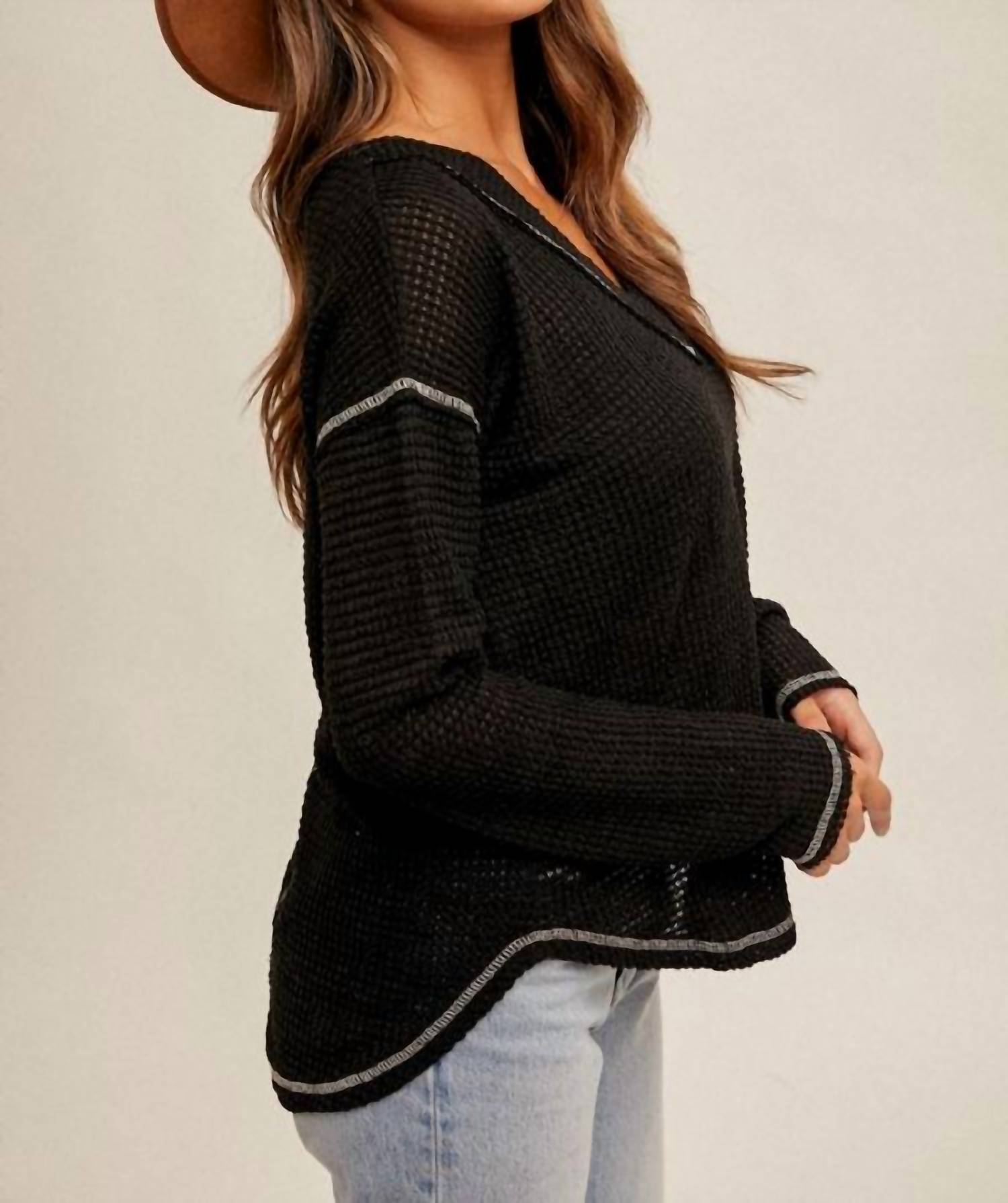 Hem & Thread - Breezy Day Waffle Top - black - clothing - shirts