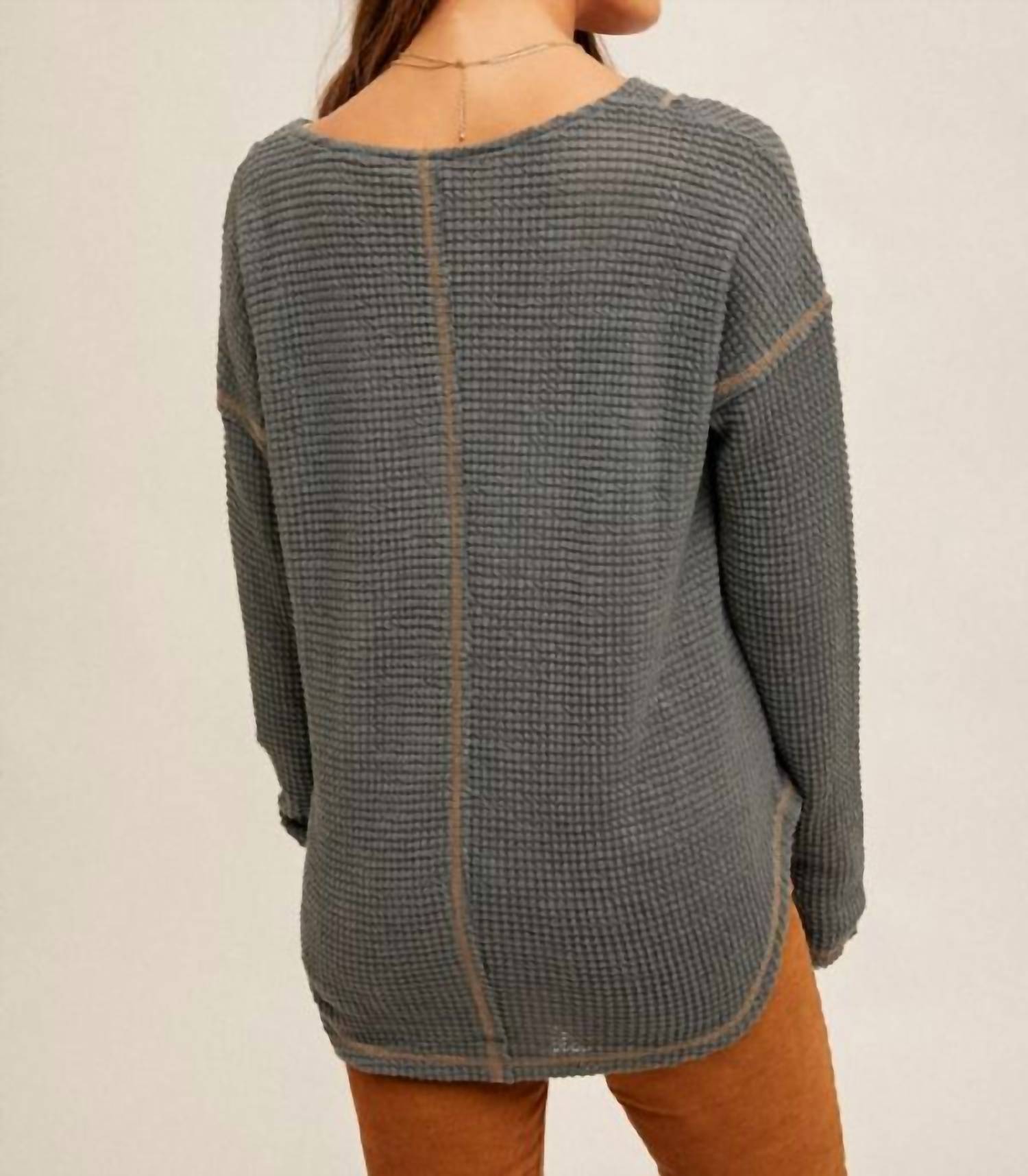 Hem & Thread - Breezy Day Waffle Top - clothing - grey - shirts