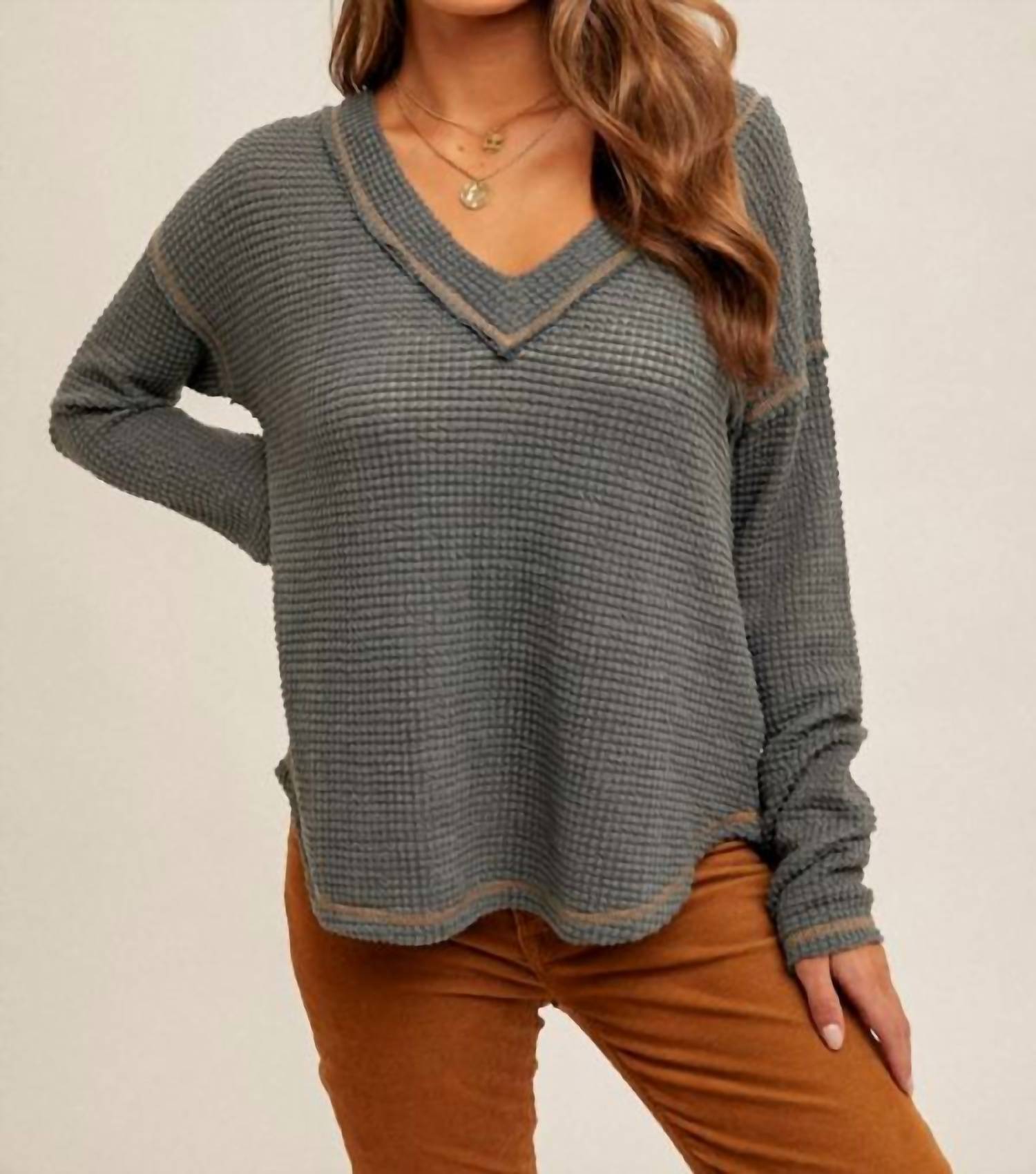 Hem & Thread - Breezy Day Waffle Top - clothing - grey - shirts