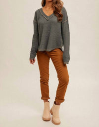 Hem & Thread - Breezy Day Waffle Top - clothing - grey - shirts