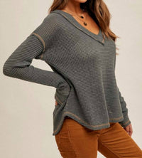 Hem & Thread - Breezy Day Waffle Top - clothing - grey - shirts