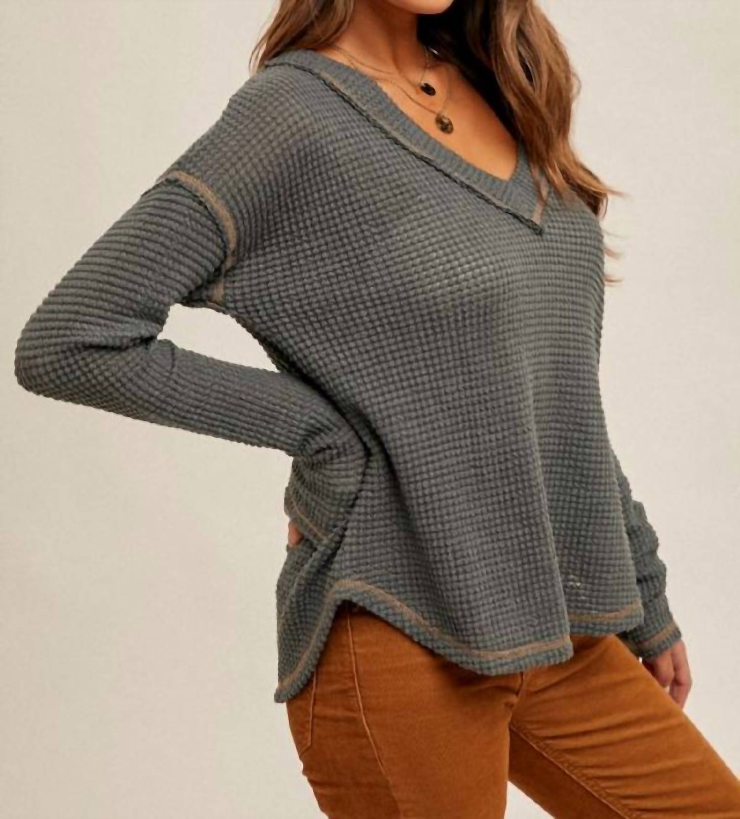 Hem & Thread - Breezy Day Waffle Top - clothing - grey - shirts