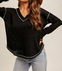 Hem & Thread - Breezy Day Waffle Top - black - clothing - shirts