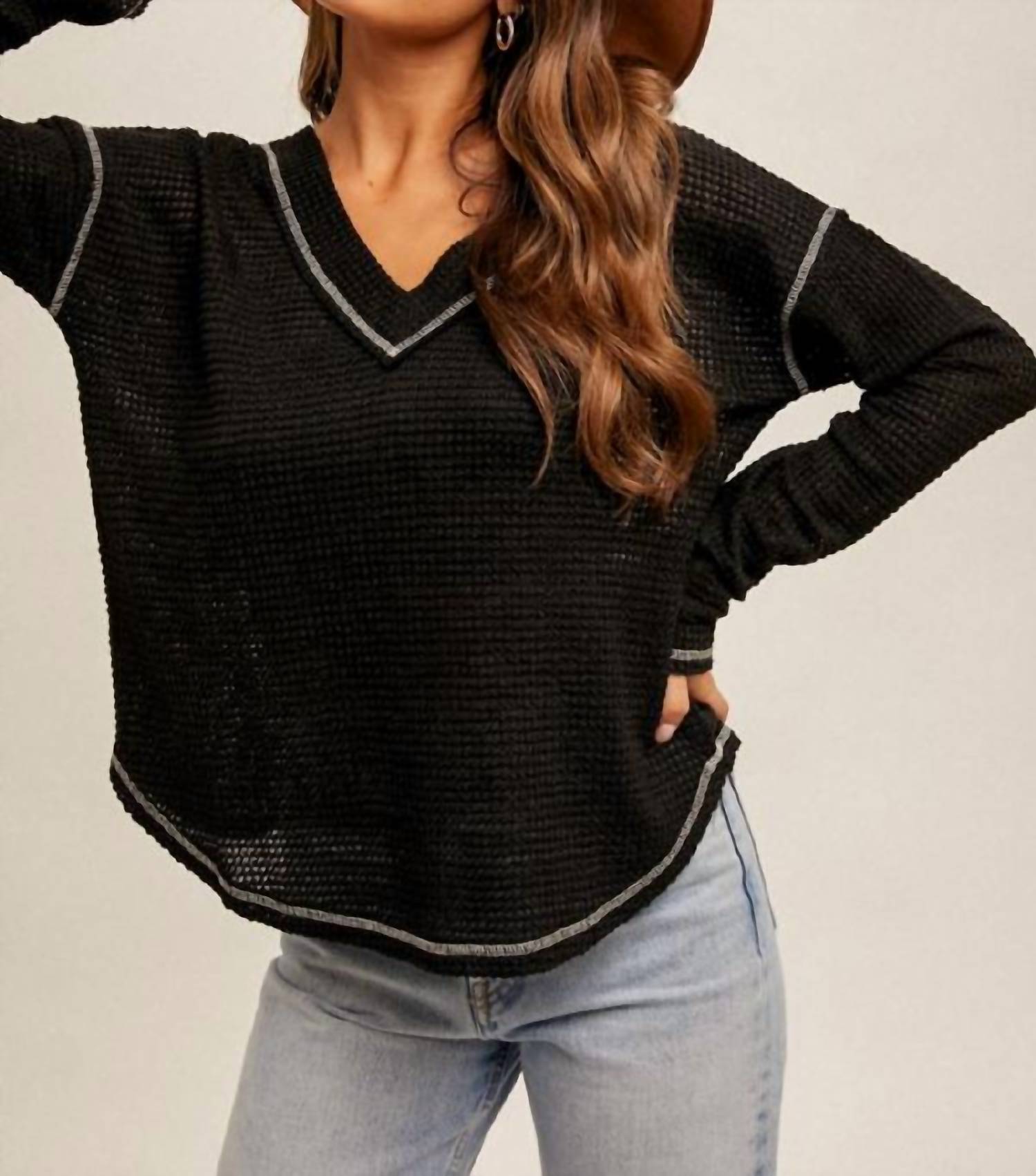 Hem & Thread - Breezy Day Waffle Top - black - clothing - shirts