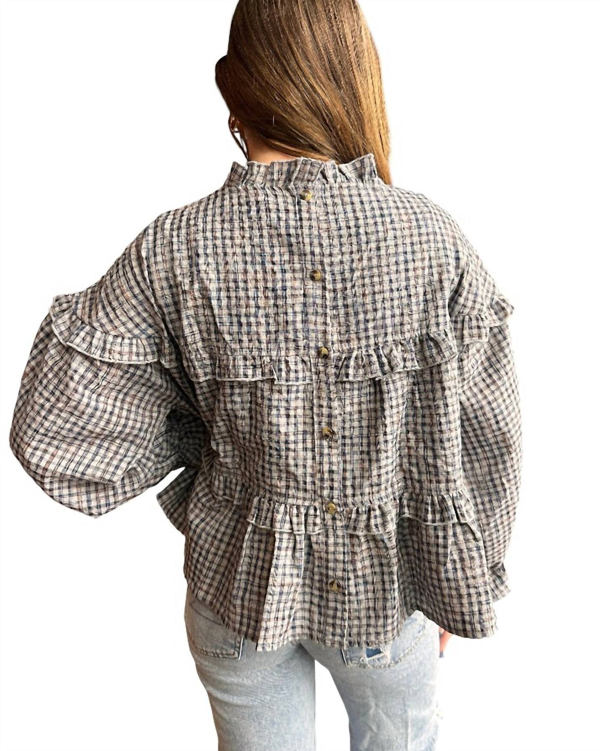 Hem & Thread - Carol Ruffled Plaid Print Top