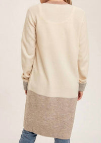 Hem & Thread - Color Block Soft Light Open Midi Cardigan - acrylic - beige - cardigans