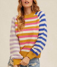 Hem & Thread - Color Block Stripe Sweater - clothing - cotton - blend - crew