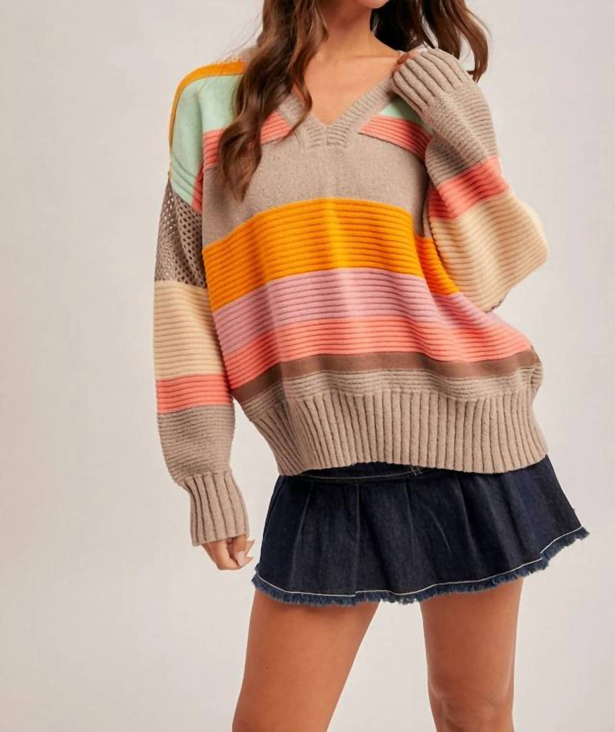 Hem & Thread - Colorblock Relaxed Crewneck Sweater