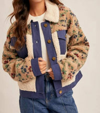 Hem & Thread - Floral Sherpa Button Up Bomber Jacket