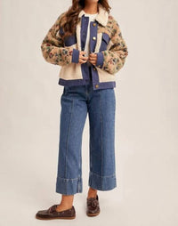 Hem & Thread - Floral Sherpa Button Up Bomber Jacket