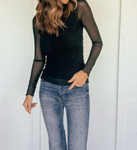 Hem & Thread - Little Number Mesh Mock Neck Top - black - blouses - clothing