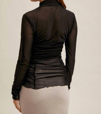 Hem & Thread - Little Number Mesh Mock Neck Top - black - blouses - clothing