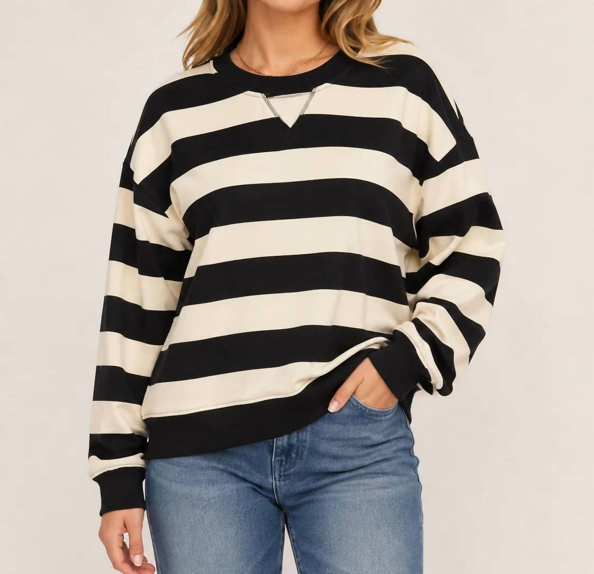 Hem & Thread - Oversized Rugby Stripe Sweatshirt