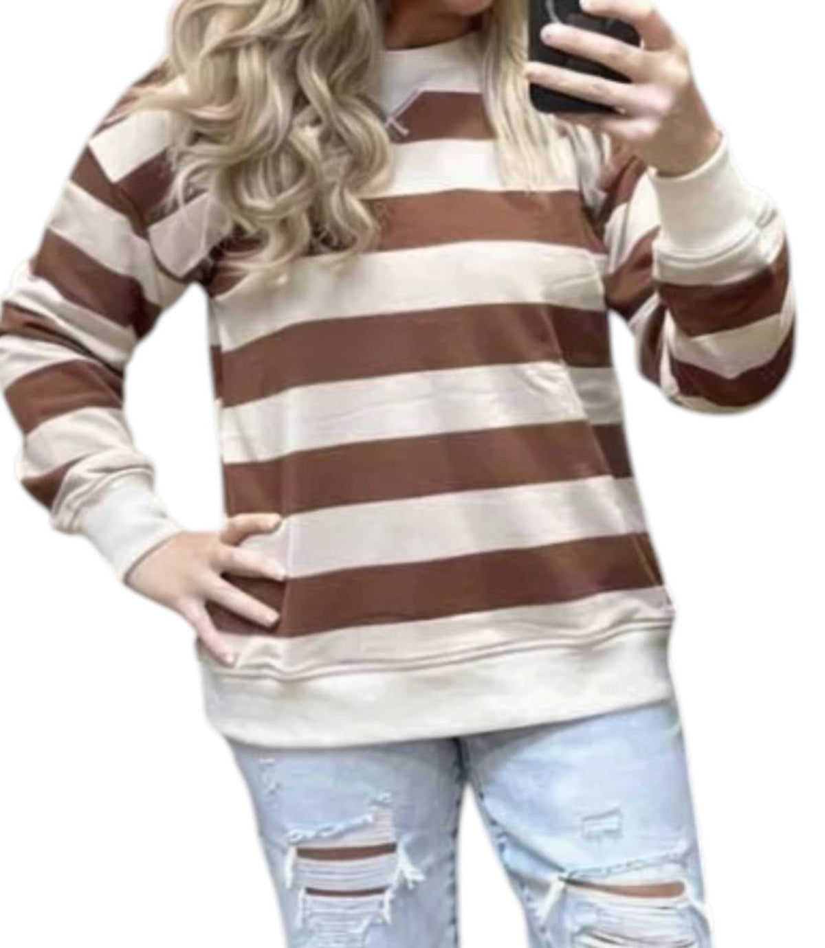 Hem & Thread - Oversized Rugby Stripe Sweatshirt