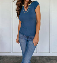 Hem & Thread - Retro Vibe Ribbed Top - blue - clothing - rayon
