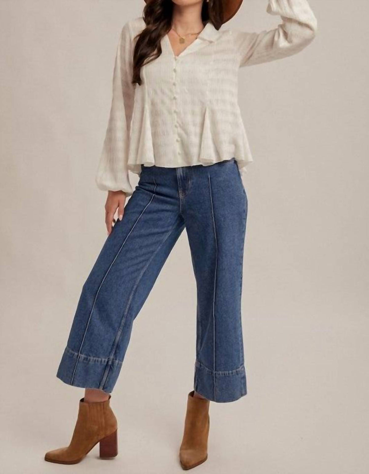 Hem & Thread - Texture Knit Buttoned Blouse