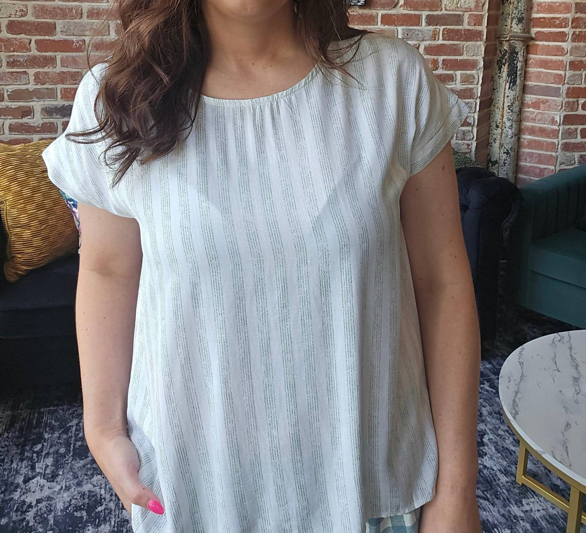 Hem & Thread - Twisted Back Short Sleeve Stripe Blouse