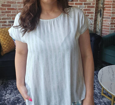 Hem & Thread - Twisted Back Short Sleeve Stripe Blouse