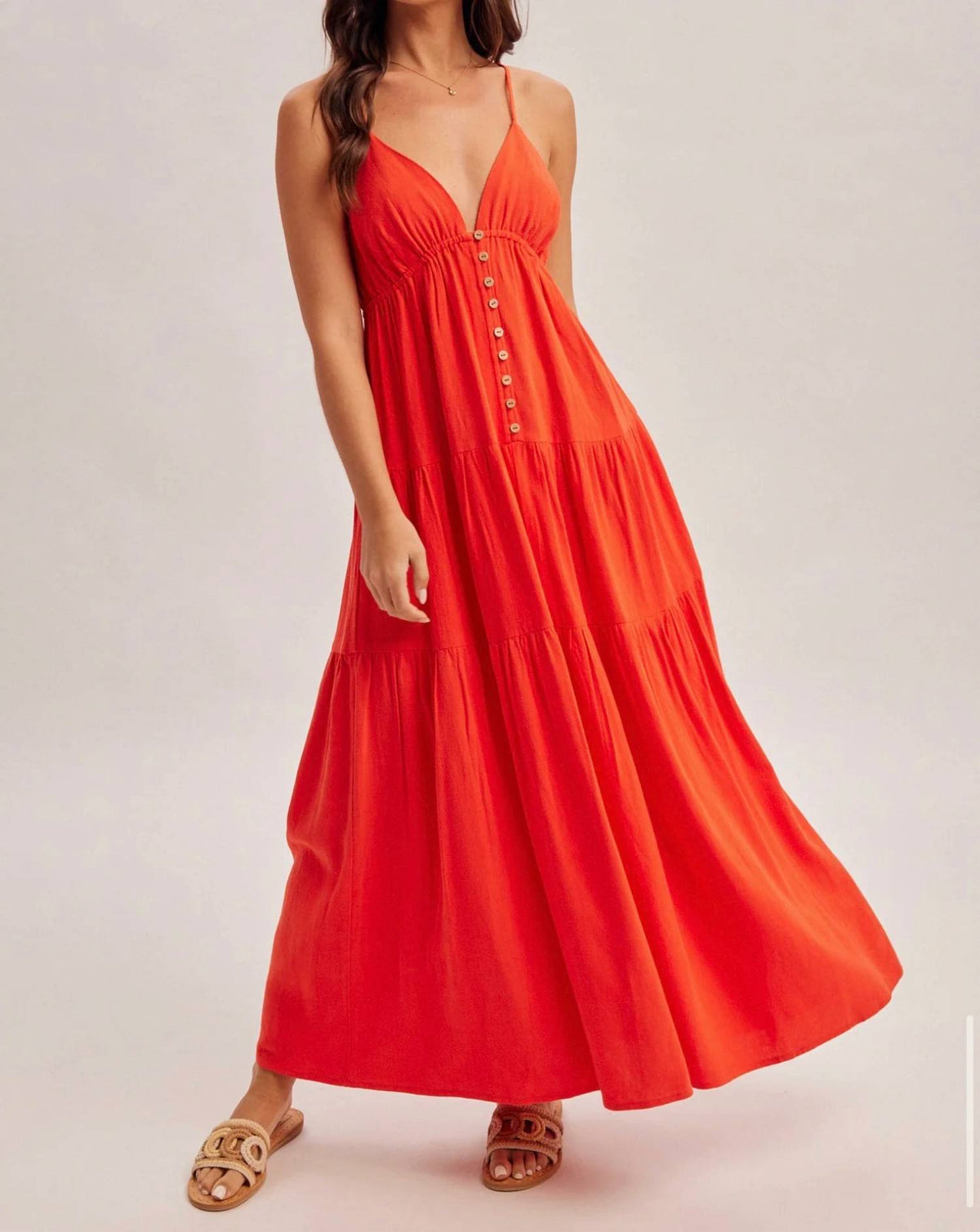 Hem & Thread - V-neck Tiered Maxi Dress
