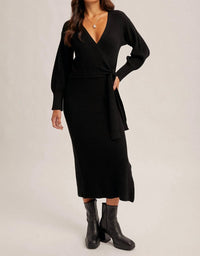 Hem & Thread - V-neck Wrap Sweater Dress