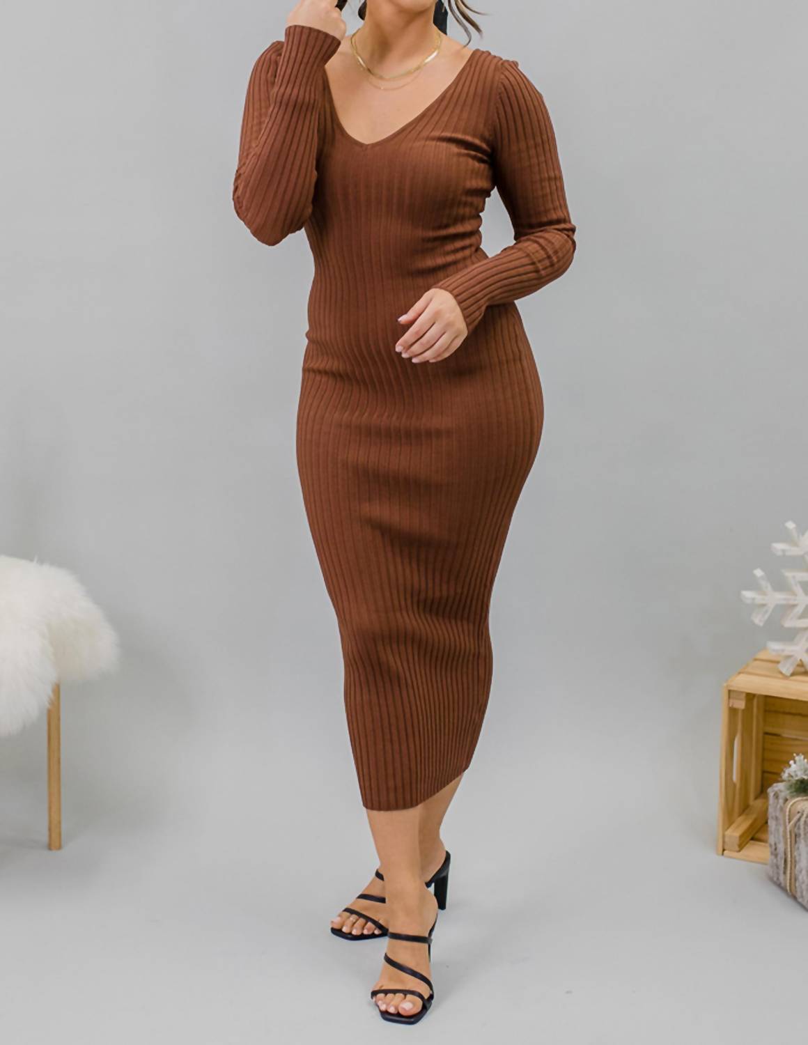 Hera Collection - Seduction Ribbed Allure Dress - brown - clothing - dresses