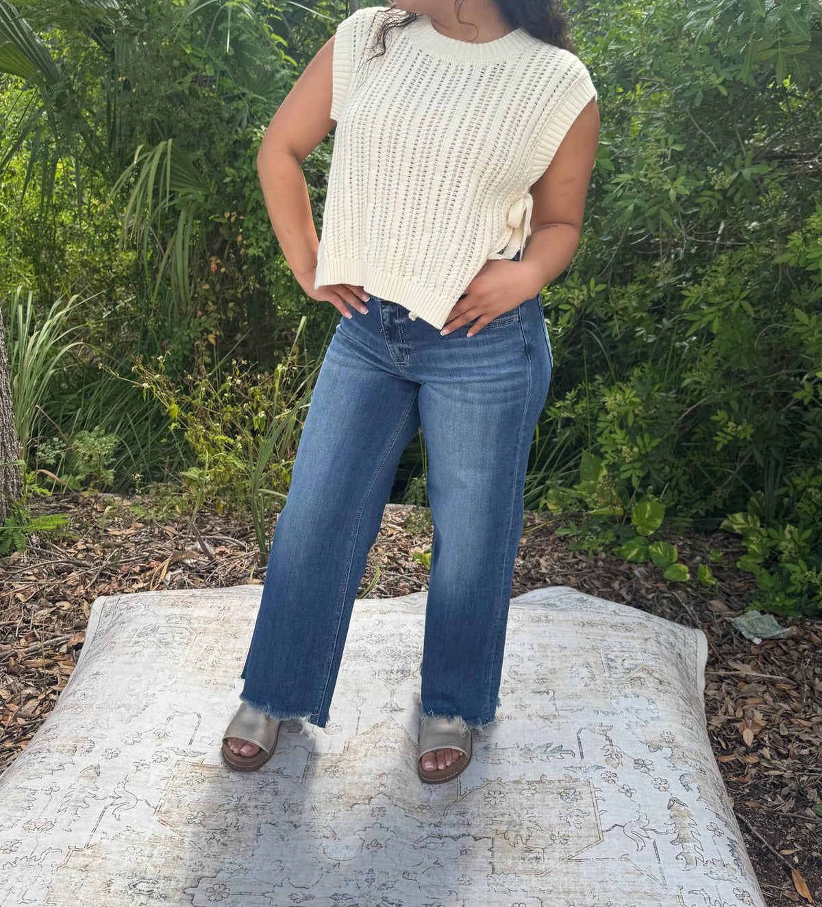 Heyson - Cable Knit Sweater Top With Side Ties