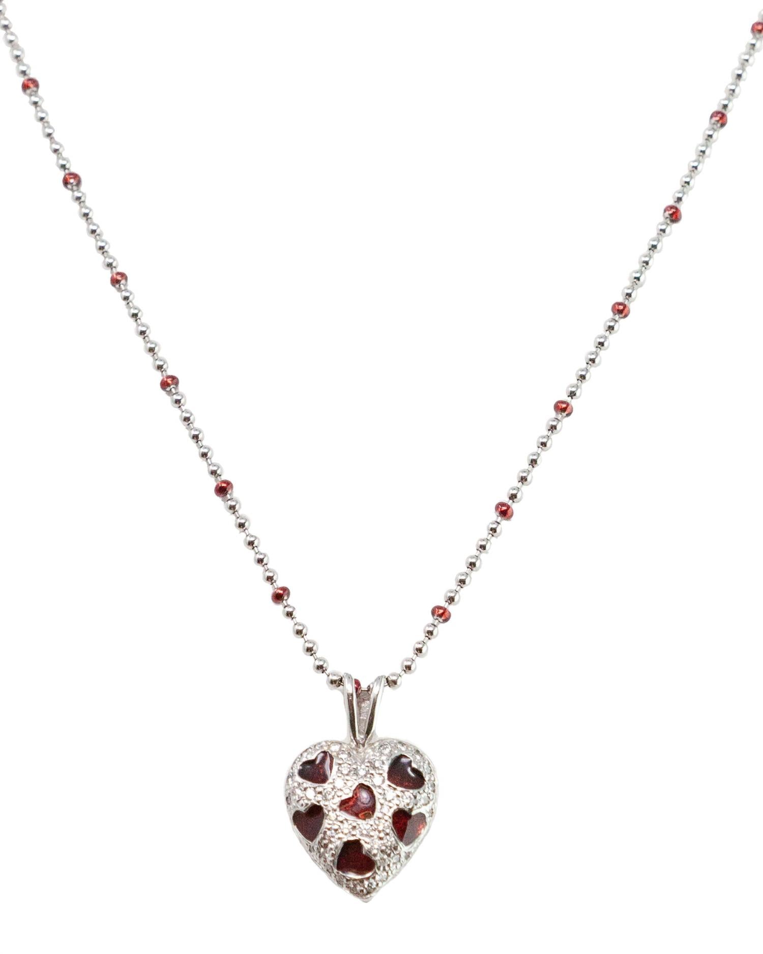Hidalgo - Women's Enamel Hearts Necklace - jewelry - necklaces - red