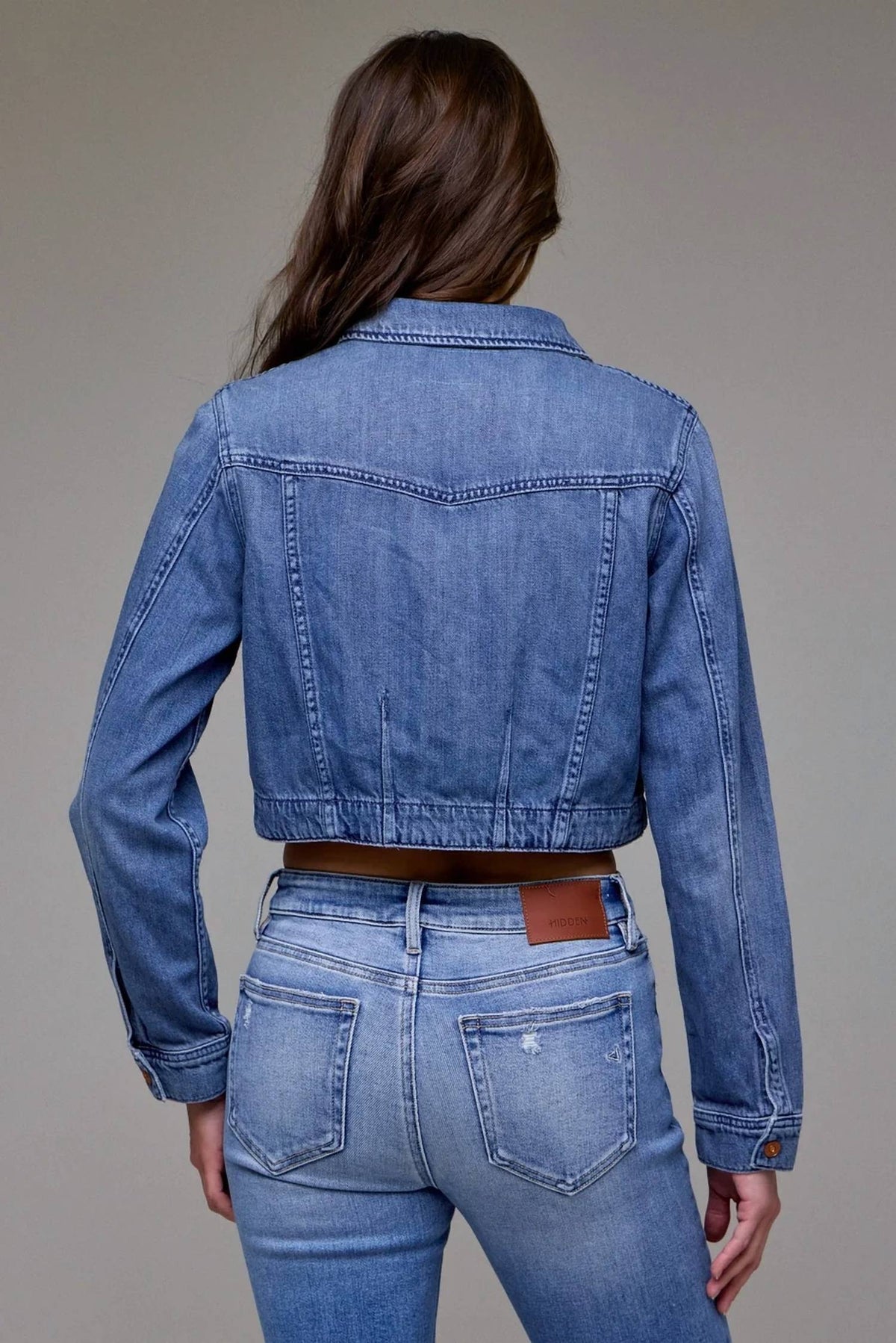 Hidden - Cropped Western Denim Jacket