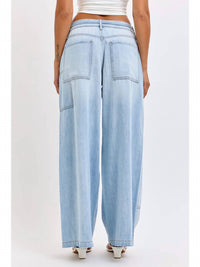 Hidden - Drawstring Utility Pocket Wide Leg Jeans