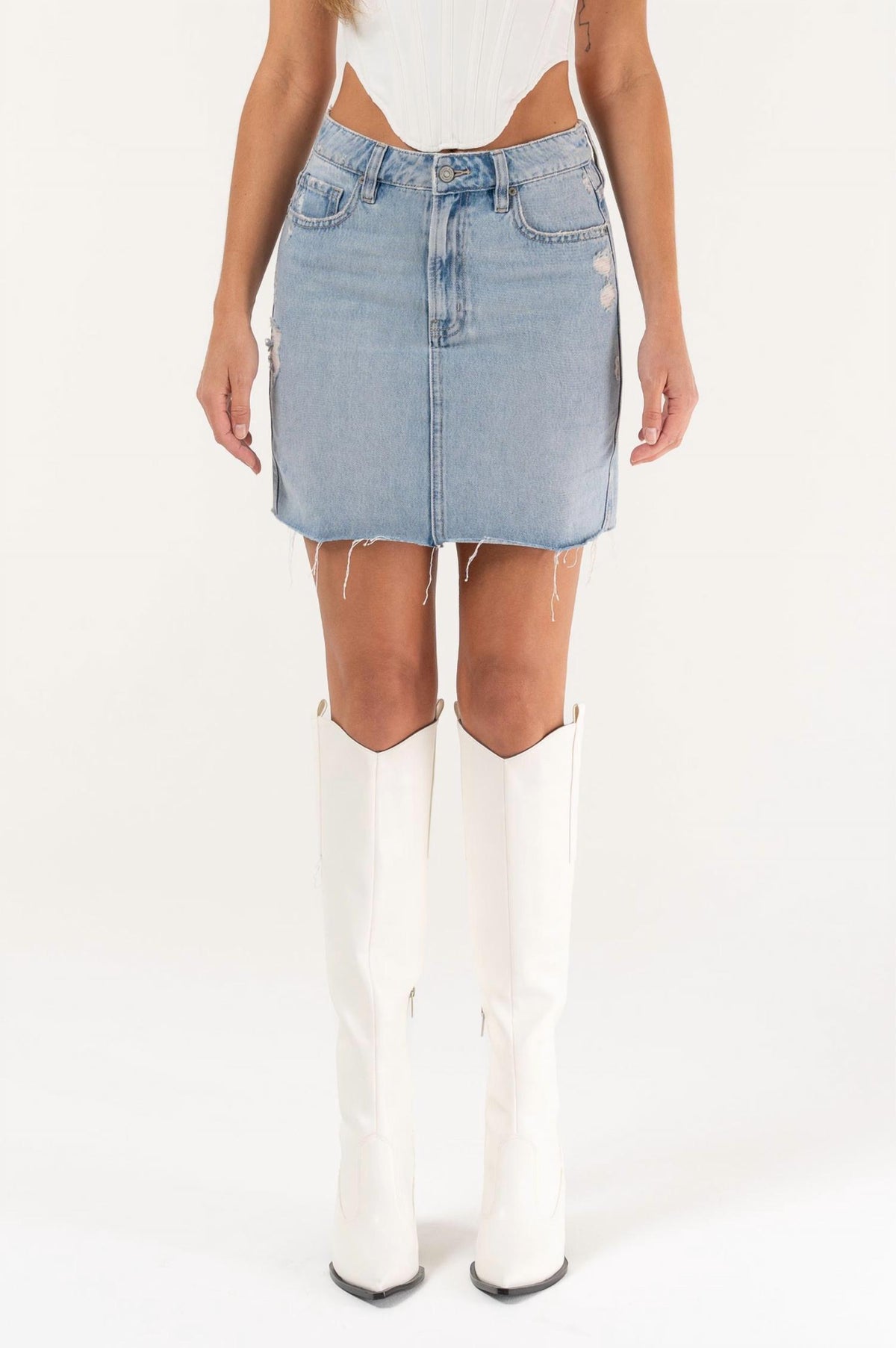 Hidden - Grinded Denim Mini Skirt
