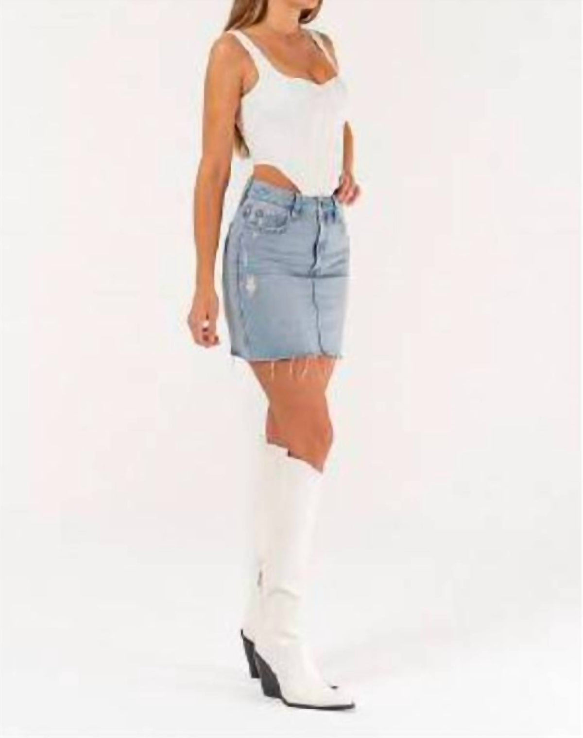 Hidden - Grinded Denim Mini Skirt