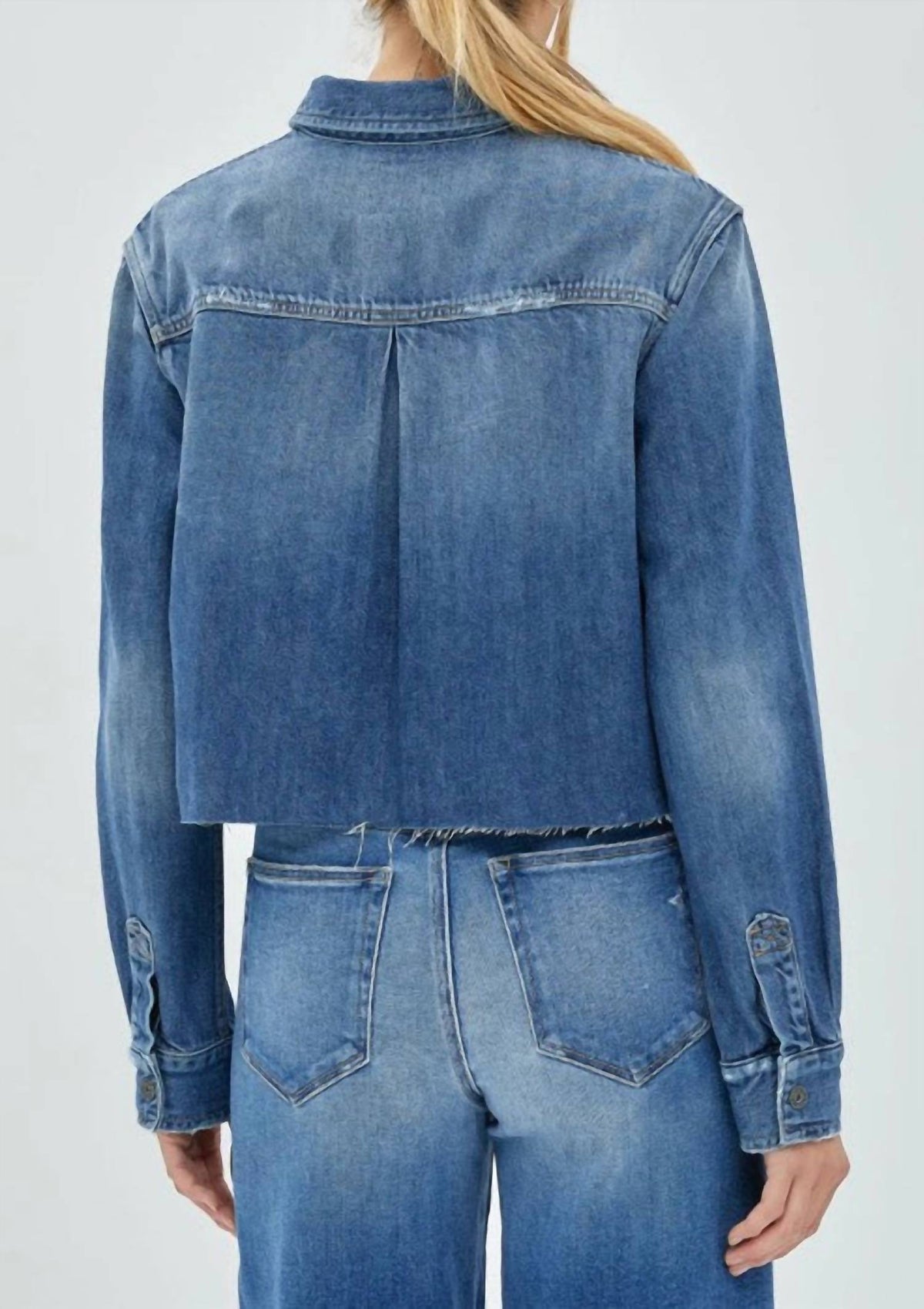 Hidden - Hidden Medium Dark Denim Cropped Shirt Jacket