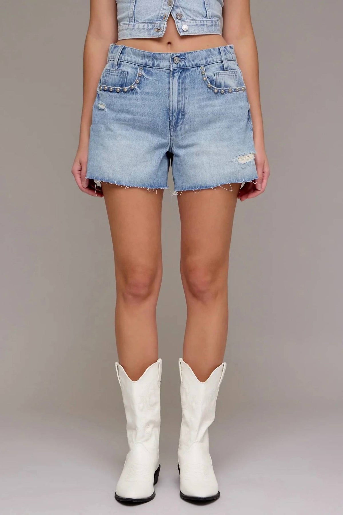 Hidden - Kayla High Rise Relaxed Shorts With Studs