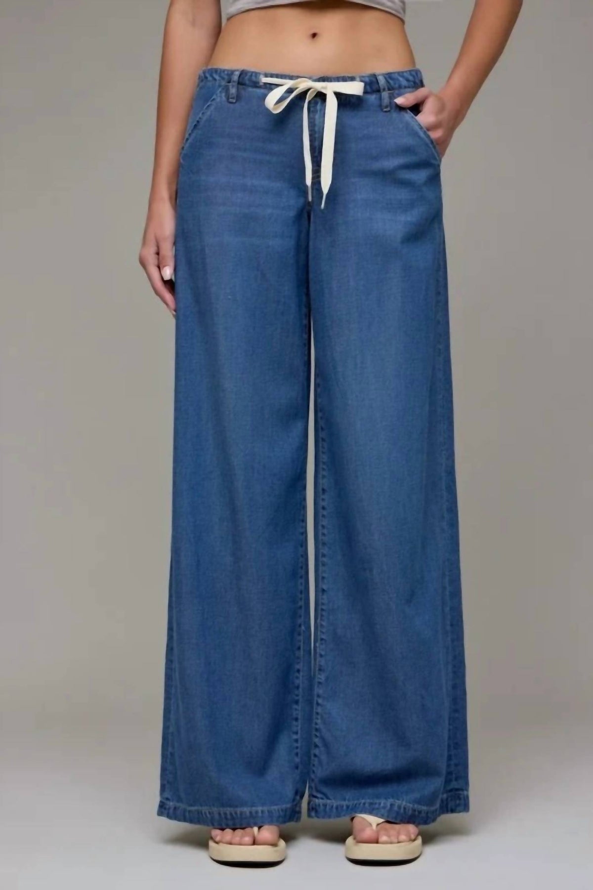 Hidden - Nori Drawstring Wide Leg Denim Trouser