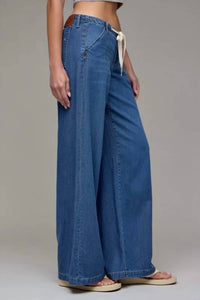 Hidden - Nori Drawstring Wide Leg Denim Trouser