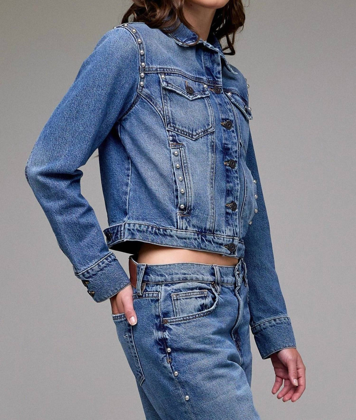 Hidden - Pearl Embellished Trucker Jacket