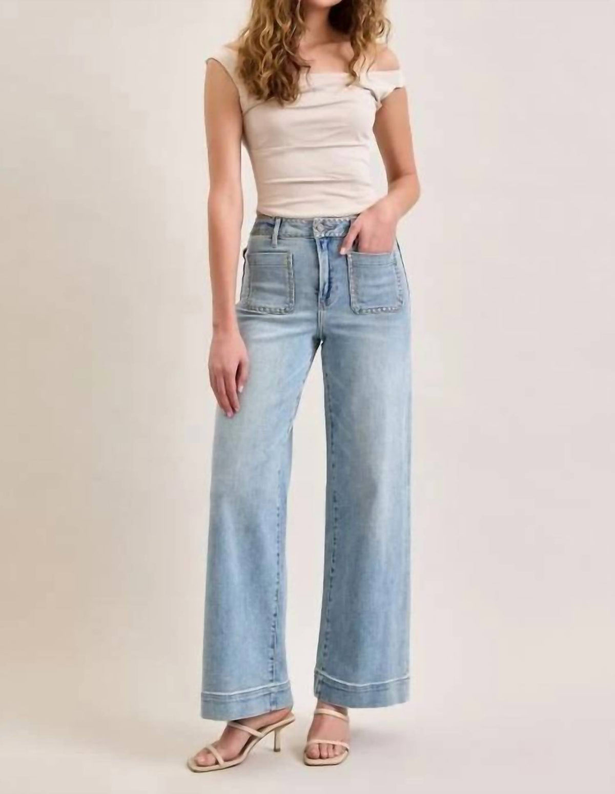 Hidden - Studded Nori Wide Leg Jeans