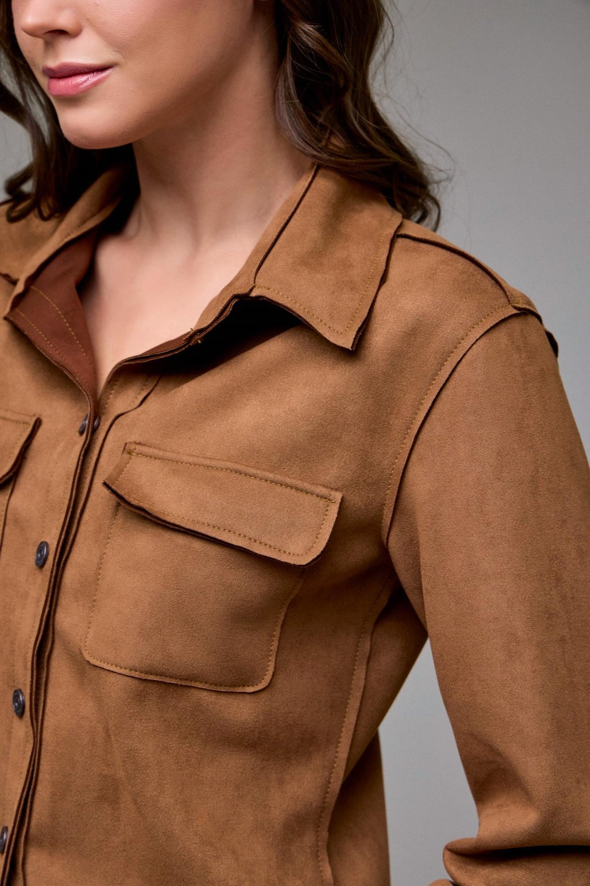 Hidden - Suede Shrunken Button-up Shirt
