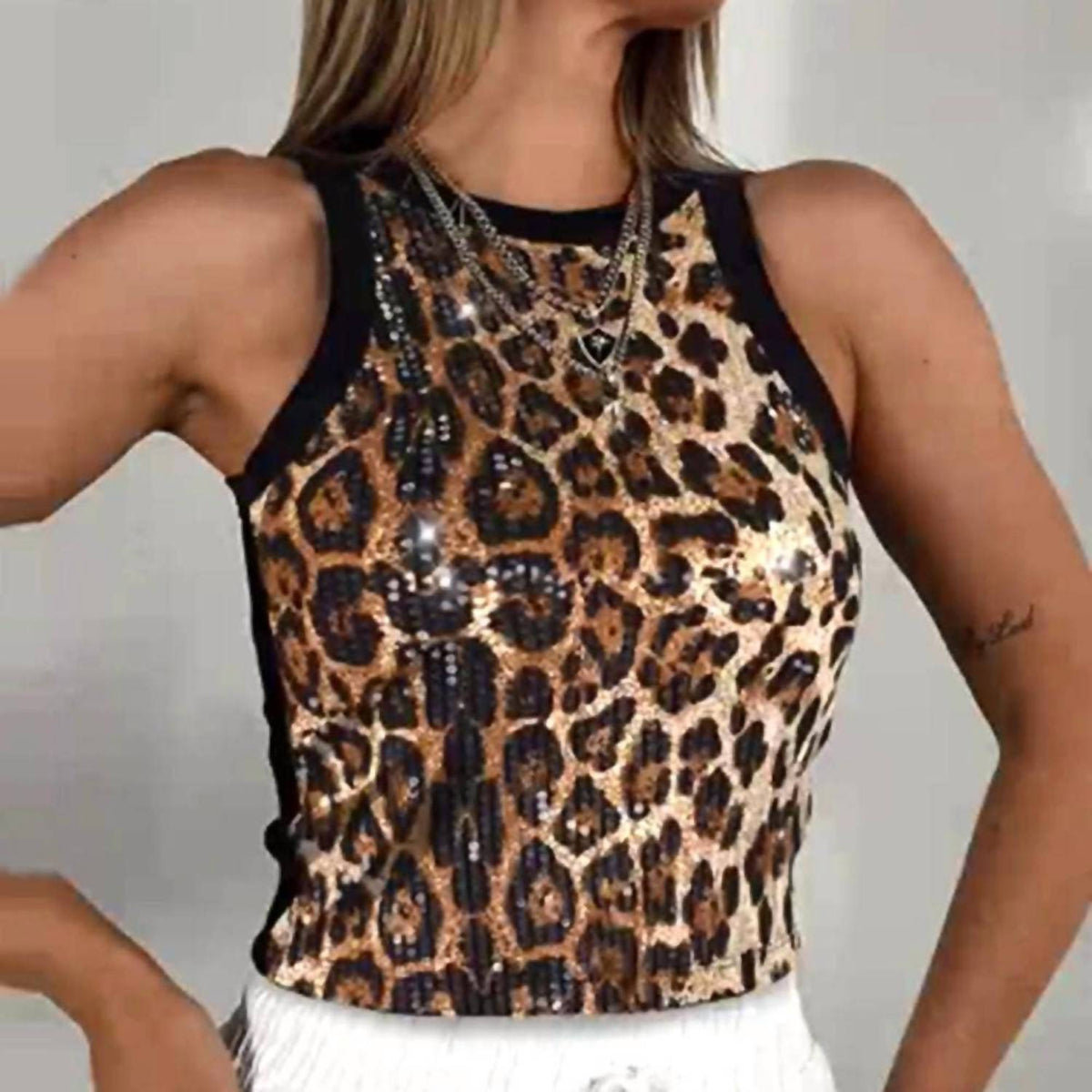 Hiddenbrand - Sequin Crop Tank Top