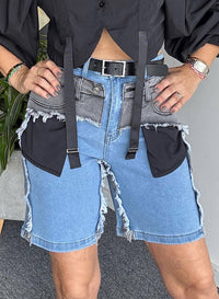 Highlight - Colorblock Patch Denim Shorts