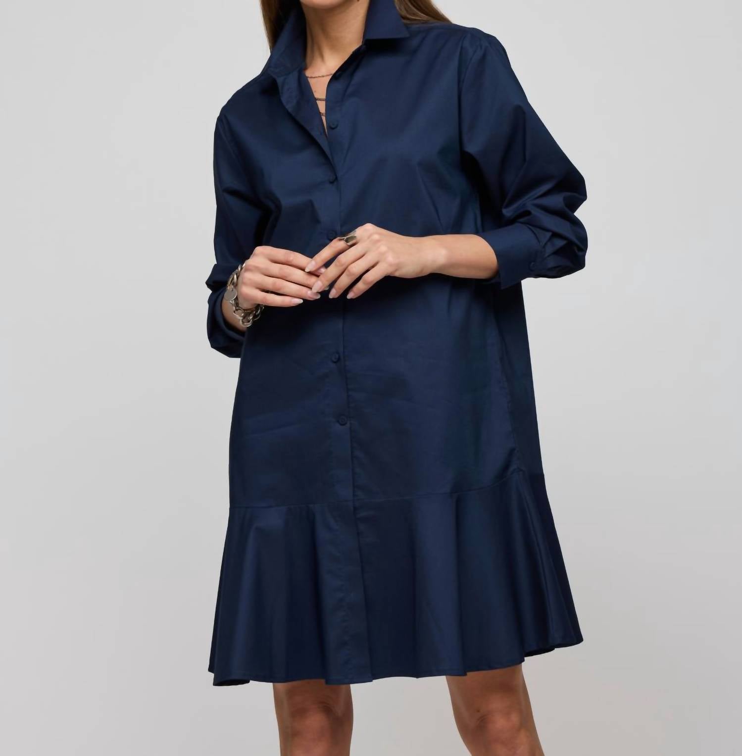 Hinson Wu - Adeline Long Sleeve Dress - blue - clothing - cotton - blend