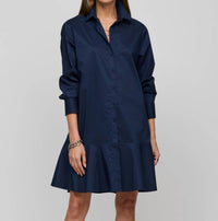 Hinson Wu - Adeline Long Sleeve Dress - blue - clothing - cotton - blend