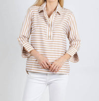 Hinson Wu - Aileen 3/4 Sleeve Stripe Gingham Combo Shirt