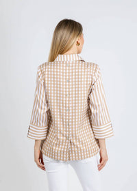 Hinson Wu - Aileen 3/4 Sleeve Stripe Gingham Combo Shirt