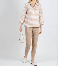 Hinson Wu - Aileen 3/4 Sleeve Stripe Gingham Combo Shirt