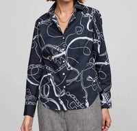 Hinson Wu - Aileen 3/4 Sleeve Equestrian Print Shirt - black - button - down - shirts - clothing